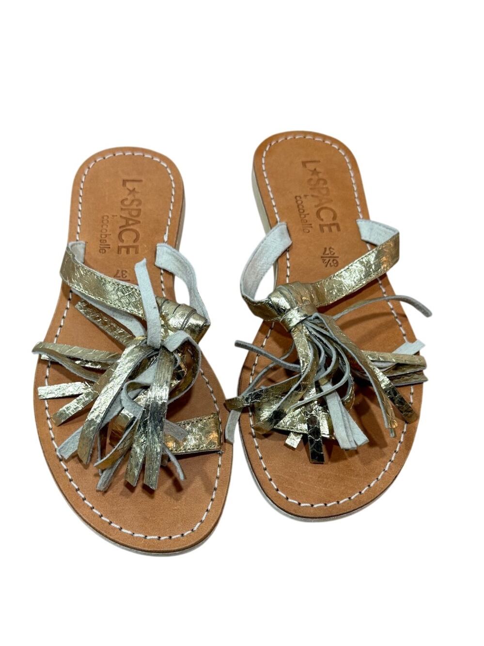 L*Space x Cocobelle Fringe Sandals Size 37 / US 6.5 Leather Boho Gold